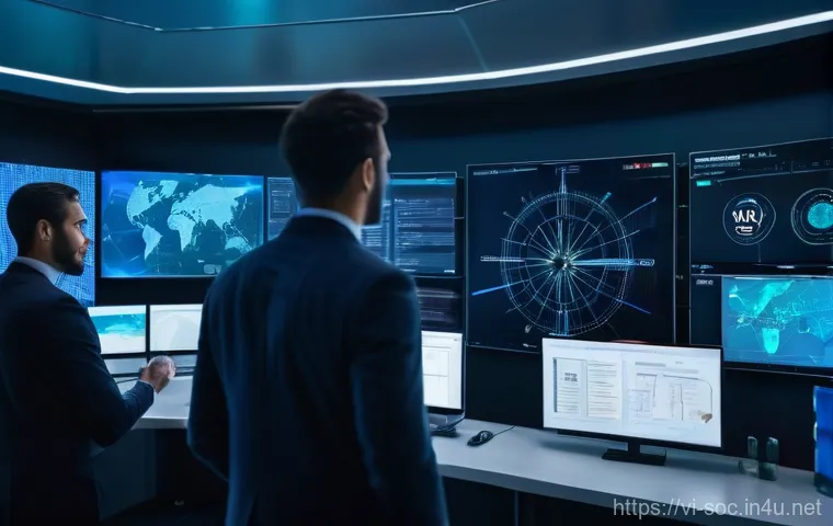 보안관제센터 운영 KPI 설정법 - **Prompt:** A diverse team of cybersecurity analysts, wearing professional, modern business casual a...