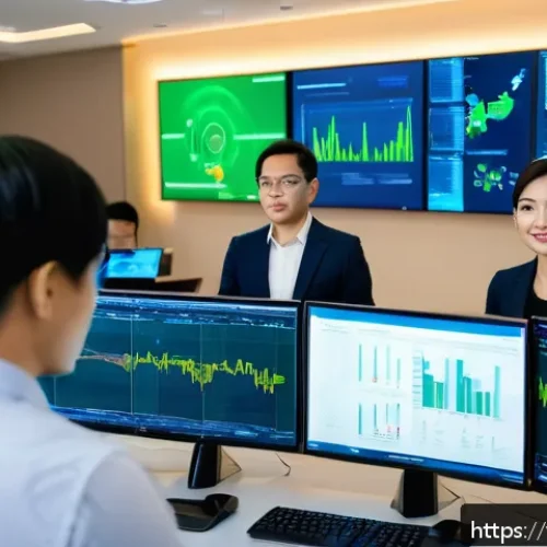 Home 31 보안관제센터 일상업무 사례 - A modern Vietnamese cybersecurity operations center bustling with diverse professionals in business ...