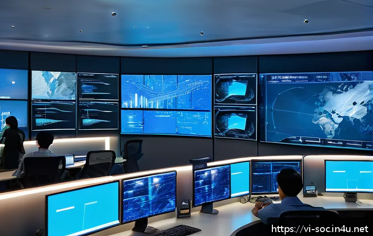 보안관제센터에서 사용하는 프로토콜 이해 - A high-tech cybersecurity operations center in Vietnam, with diverse Vietnamese IT professionals mon...