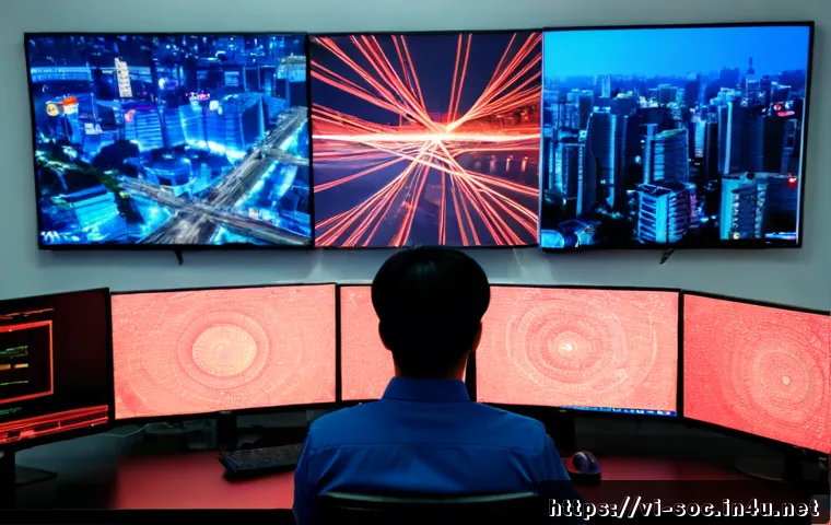 Home 17 보안관제 업무에서의 침해사고 유형 - Photorealistic cybersecurity operations center in Ho Chi Minh City, Vietnamese security analyst moni...